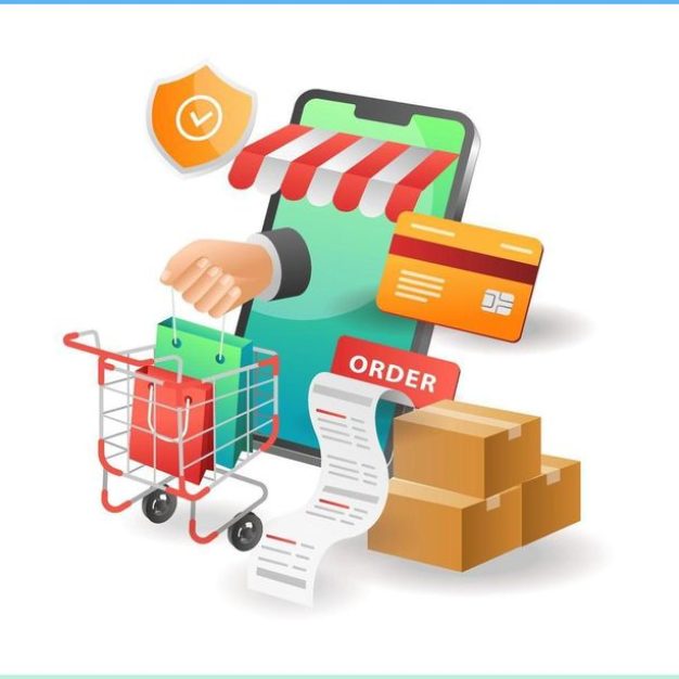 Download Illustration isometric concept_ Safety of online shopping in e-commerce stores for free